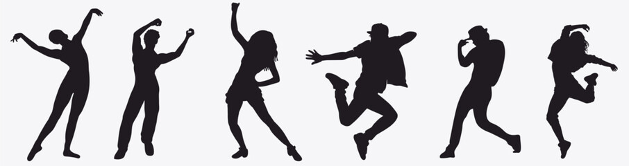 silhouette of dancing people. street dance, hip hop and party dance