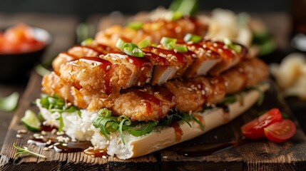 Delicious Katsu Sando Close-up for Food Poster Generative AI