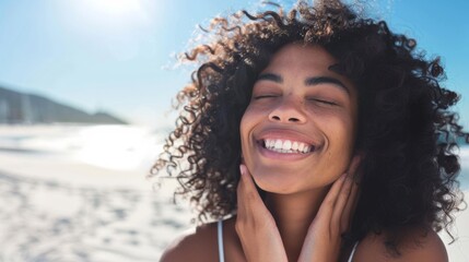 Joyful Woman Enjoying Beach Sun