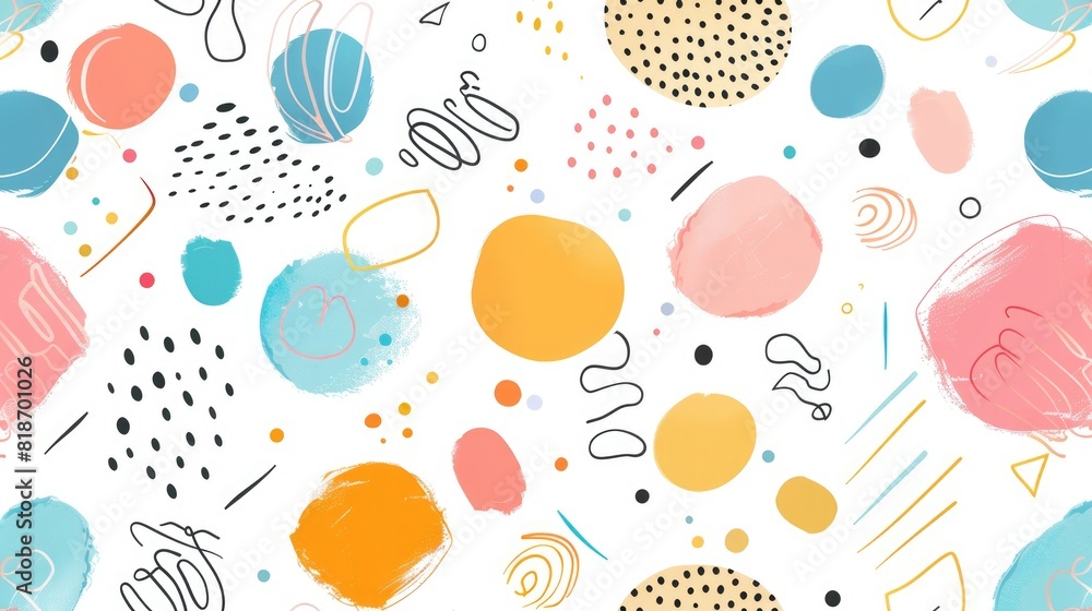 Poster Colorful abstract seamless pattern with round shapes, dots, lines. AIG51A.