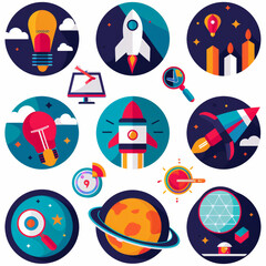 Modern icons representing startup concepts and entrepreneurship