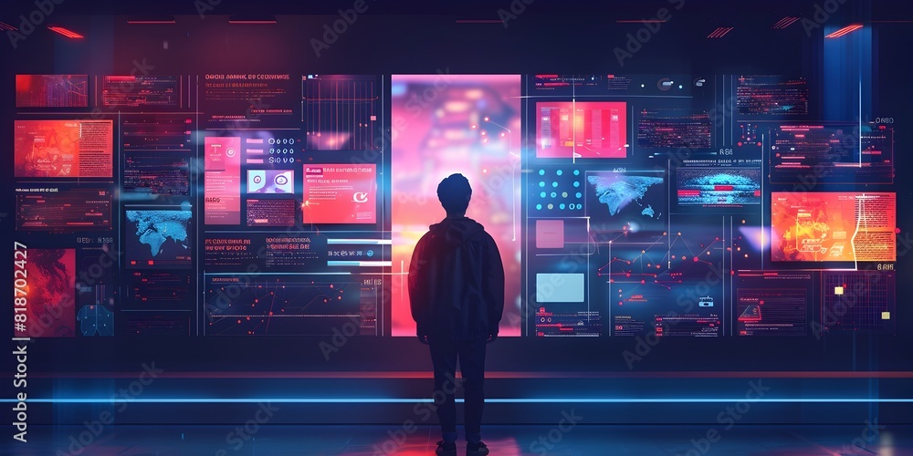 Aufkleber futuristic interactive exhibit showcasing web development evolution from static to driven interfaces