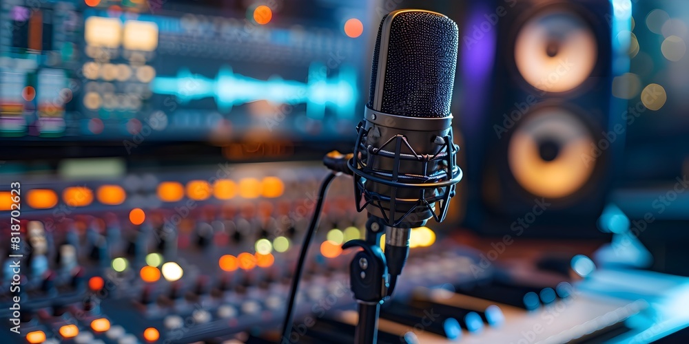 Aufkleber cutting edge podcast studio with graphic design elements and copy space