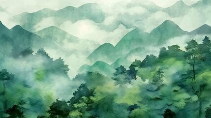 Lush Green valleys watercolor