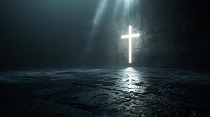 Cross single beam of light in a dark room - Powered by Adobe