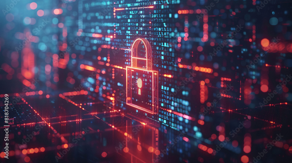 Poster internet financial property security illustration, protect network data hacker attack poster concept