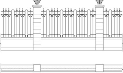 vector illustration sketch design drawing of classic vintage ethnic traditional iron fence gate
