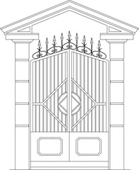 vector illustration sketch design drawing of classic vintage ethnic traditional iron fence gate