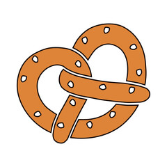 A colored brezel icon with a contour. A bakery product in the shape of a pretzel, popular in Southern Germany, Austria and German Switzerland. Vector illustration isolated on a white background.