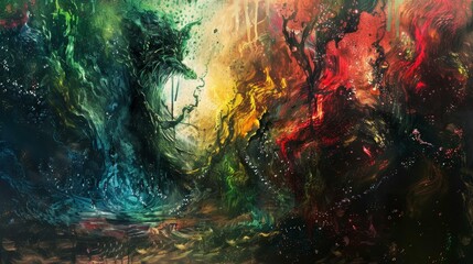 A vibrant painting depicting an intense, dynamic scene, Ai Generated