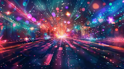 Fototapeta premium Nightclub pulsates with vivid lights and dancing lasers.