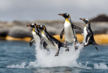 Obraz premium Penguins jumping out of the water
