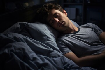 Fototapeta premium Man sleeping in bed at night