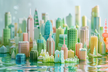 Miniature creative city architecture design, house model house price real estate concept illustration