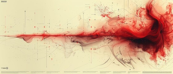 red technical drawing Minimalist model of world shipping lanes on white background 