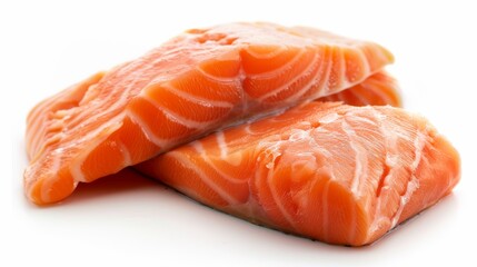Two fresh and delicious salmon fillets on a white background.