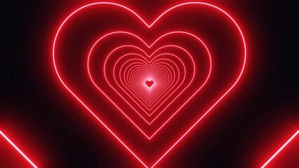 3d red neon glowing laser heart tunnel. Love romance Valentine's Day concept. Disco dance party music template. Loop animation 30fps 4k