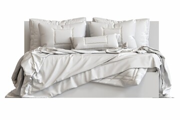 big comfortable bed isolated on white background, home furniture, illustration, 3d rendering