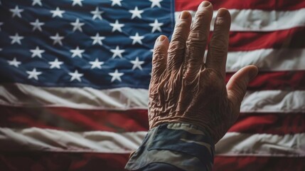Patriotic Senior Citizen Saluting American Flag