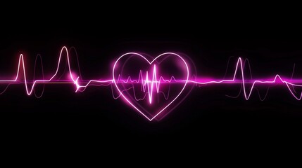 Neon heartbeat line - ekg monitoring in emergency, electrocardiogram illustration