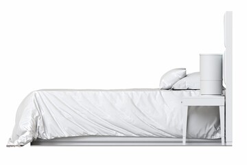big comfortable bed isolated on white background, home furniture, illustration, 3d rendering