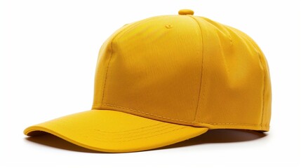 A retro snapback cap in bright yellow with a flat brim, featuring an adjustable snap closure for a customizable and trendy fit.