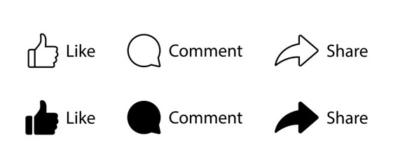 Like, comment, and share icon in generic style. Social media communication post elements