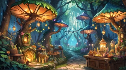 Obraz premium A Fairy Market: A Whimsical and Enchanting Realm