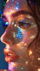 Model with glitter makeup sparkling under the runway