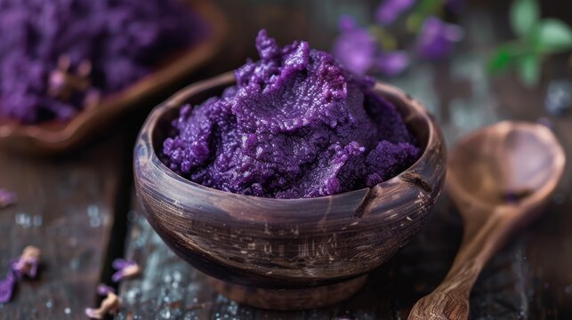 Vibrant Ube Halaya Close-up for Food Posters Generative AI