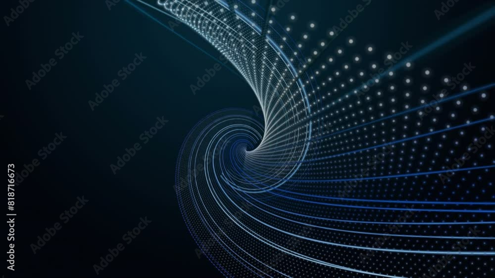 Poster futuristic video animation with particle stripe object in slow motion, 4096x2304 loop 4k