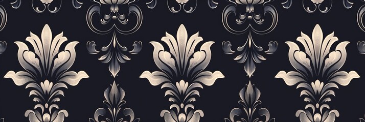 Elegant Black and Gold Floral Damask Pattern