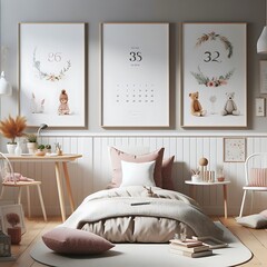 bedRoom with a mockup poster empty white and sets have mockup poster empty white have mockup poster empty white with a bed and a table and chairs lively attractive harmony.