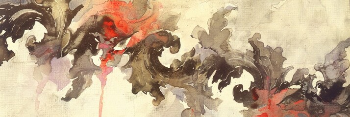 Abstract Brown and Red Watercolor Swirls on Beige Background