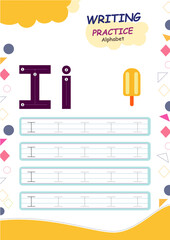 Alphabet Tracing Handwriting Practice Kids Worksheet I for Ice-Cream