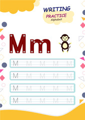 Alphabet Tracing Handwriting Practice Kids Worksheet M for Monkey
