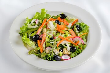Elegant White Bowl Presentation of Colorful Julienned Salad