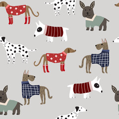 seamless pattern with cute dogs in Scandinavian style on a white background. Pattern for kids with dogs. Dogs print. Cute baby animals. Fabric design
