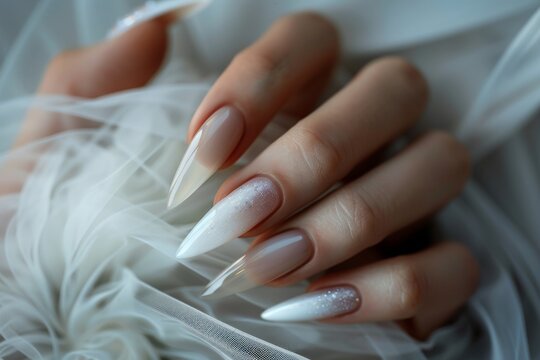 elegant nail design. a woman's hand with a pink manicure in close-up.. Beautiful simple AI generated image in 4K, unique.