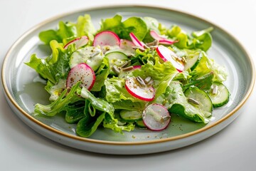 Colorful Little Gem Lettuce and Arugula Salad with Radishes and Sunflower Seeds