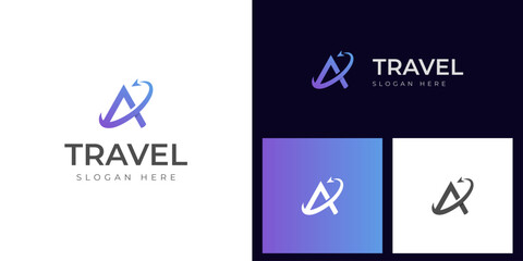 Letter A Air Travel Logo icon Design with plane graphic element, symbol, sign for travel agency logo design