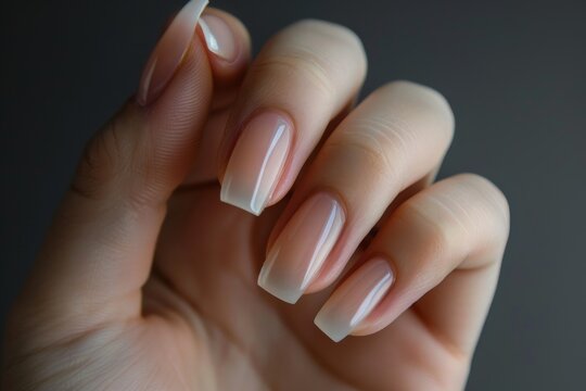 Close-up of a woman's hand with a delicate pink manicure. Beauty, cosmetics, makeup concepts.. Beautiful simple AI generated image in 4K, unique.