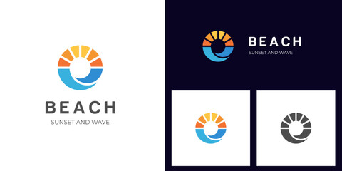 Abstract Circular Sun and Sea Wave Logo design. Flat Vector Logo symbol illustration Elements