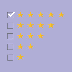 Five stars rating. Customers review and positive feedback.