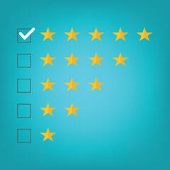 Five stars rating. Customers review and positive feedback.