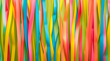 A colorful ribbon with a rainbow pattern. The ribbon is made of paper and is very long. The colors are bright and vibrant, creating a cheerful and lively atmosphere