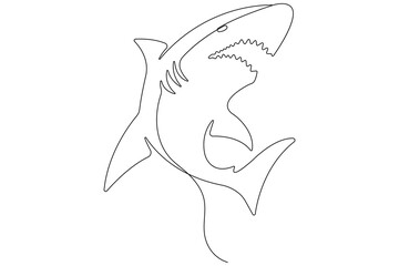  One continuous single line art drawing of shark sea fish underwater outline vector minimalist illustration
