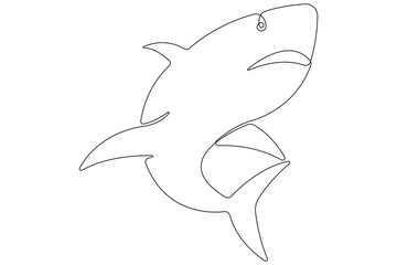  One continuous single line art drawing of shark sea fish underwater outline vector minimalist illustration
