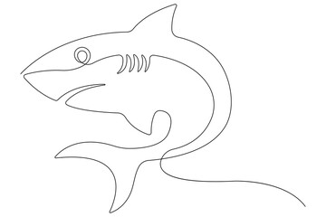  One continuous single line art drawing of shark sea fish underwater outline vector minimalist illustration
