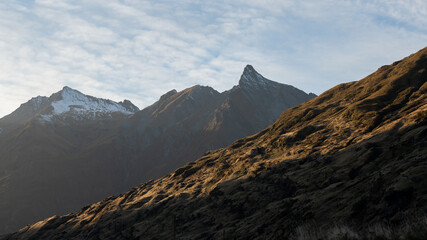 New Zealand mountain landscape at sunrise near Wanaka and Queenstown 